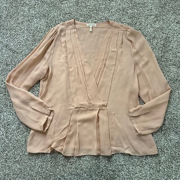 Rebecca Taylor light pink silk long sleeve v-neck top size 12 - Picture 5 of 14